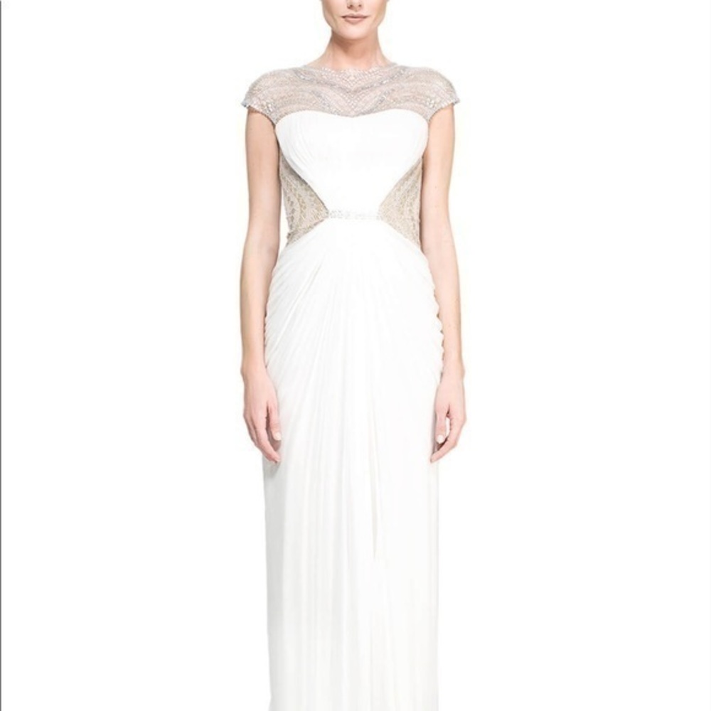 TADASHI SHOJI Elegant Beaded White Formal Gown 2